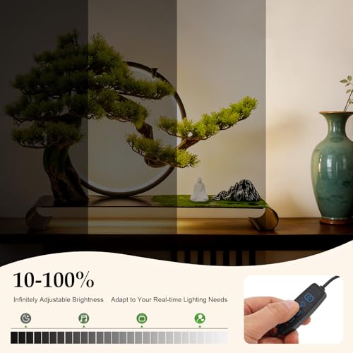 Artificial Bonsai Pine Tree Faux Realistic Simulation Bonsai with Adjustable LED Light, 20.9 * 4.7 * 16.5in USB Artificial Plants Fake Bonsai Tree Welcome Pine Faux for Home Decor