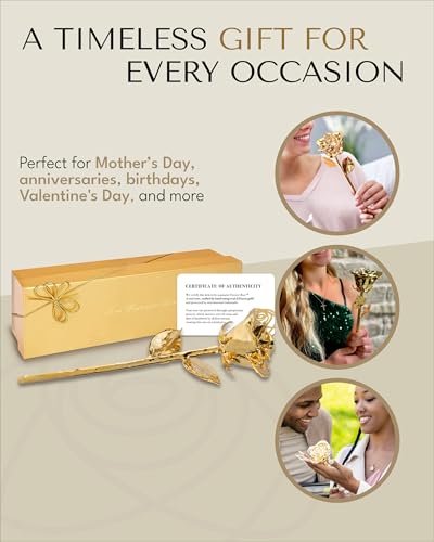 Forever Rose 24K Gold Dipped Real Rose – Handmade, Long-Lasting Preserved Flower in Gold Gift Box – Romantic Gift for Anniversary, Valentine's Day, Mother's Day, Birthday, Wedding, Wife, Girlfriend - color: Gold Box