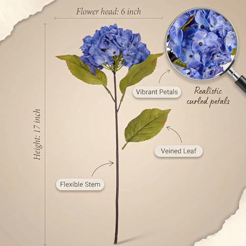 TOPIA Silk Fall Flowers Artificial Silk Dried Hydrangea Flowers Artificial Fall Flowers Bouquet Dried Flowers for Home Decor(6 PCS) (Blue) - color: Blue