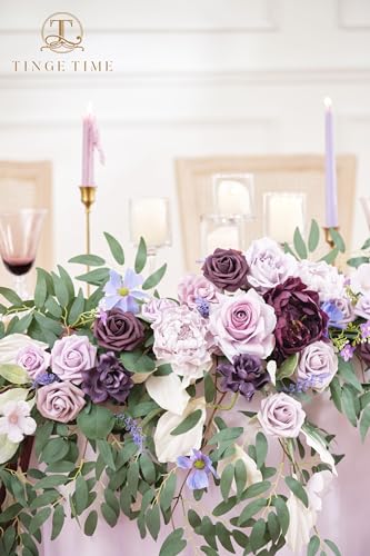 TINGE TIME Artificial Sweetheart Flower Swag with Tablecloth and Table Runner, Pack of 3 Floral Arrangement for Wedding Sweetheart Table Centerpiece Decoration (Lavender & Plum) - color: Lavender & Plum