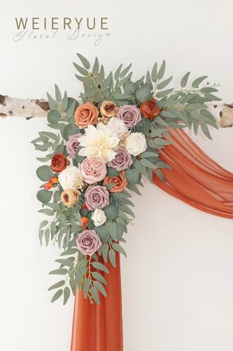 Artificial Wedding Arch Flowers Kit(Pack of 3),2Pcs Artificial Flower Arch Decor,1Pcs Sheer Drape for Wedding Ceremony Arbor for WeddingCeremony (Burnt Orange Wedding) - color: Burnt Orange Wedding