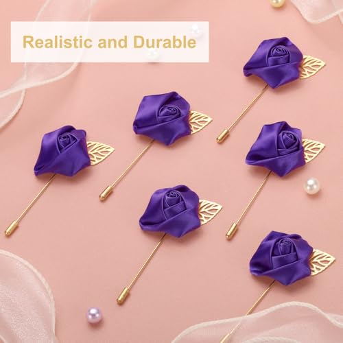 uxcell 24pcs Deep Purple Rose Boutonnieres Flower Buttonholes Pocket Boutonnieres Pins for Wedding Ceremony Anniversary Prom Formal Dinner Party - color: Deep Purple