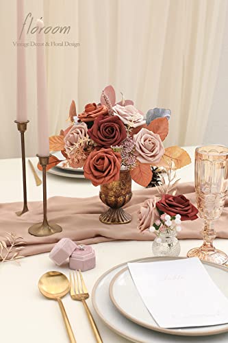 Floroom Artificial Flowers 25pcs Real Looking Terracotta Ombre Colors Foam Fake Roses with Stems for DIY Wedding Bouquets Bridal Shower Floral Centerpieces Party Tables Home Decorations - color: Shades of Terracotta