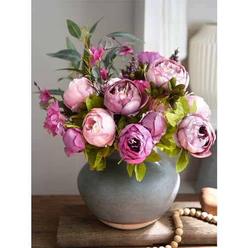 FiveSeasonStuff Soft Peach Pink and Magenta Red Vintage Artificial Peonies Silk Flowers and Hydrangeas for Wedding Bridal Home Decor – Beautiful Floral Centerpiece Bouquet (Celestial Beauty) - color: Celestial Beauty (Soft Peach Pink and Magenta Red)