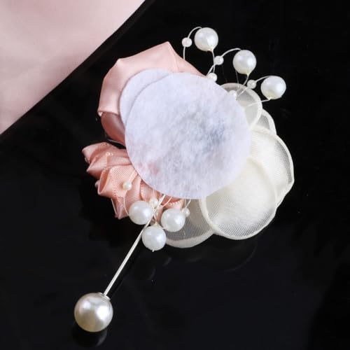 Wedding Prom Party Satin Rose Wrist Corsage Flower, 2Pcs Boutonniere and Wrist Corsage Wristband Roses Prom Flower Wedding Flowers Accessories Prom Suit Decorations (Pink) - color: Pink