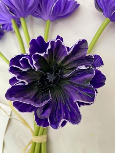 Artificial Poppy Flowers Bouquet High Quaulity Fresh Luxury Vintage PU Faux Silk Flowers - Large Real Touch Blooms for Wedding Birthday Home Decor Table Centerpiece Vase (6, Purple) - color: Purple