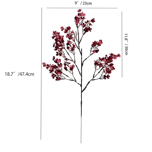 ONLY ART Burgundy Silk Baby’s Breath Flowers – 6 Bundles, 18.7" Faux Florals with Flexible Stems for New Year and Valentine's Day Elegant Home, Wedding & Event Décor - color: Burgundy