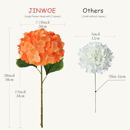 JINWOE 5Pcs 20Inch Orange Artificial Hydrangeas, Full Silk Flower Heads with Stem, Halloween Fake Hydrangea Flowers for Wedding Home Garden Centerpiece Floral Arrangements - color: Orange