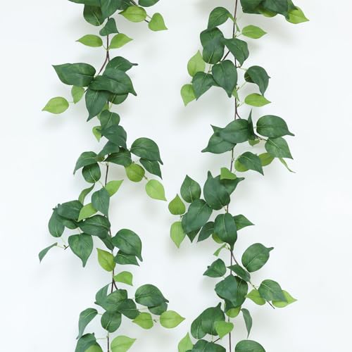 Mizii 2 Strands Artificial Scindaps Vines Garland 73" Fake Vine with Silk Green Leaves Faux Evergreen Hanging Plants Greenery Decoration for Party Wedding Bedroom Home Wall Room Decor (Scindapsus) - color: Scindapsus