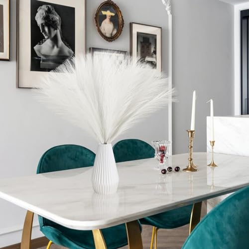 Ureymx Faux Pampas Grass Decor 17.7 Inch 6pcs, Artificial Pampas Grass Fluffy Home Decor, Short Vase Room Decor pompous Grass Flower Arrangement for Boho Home Wedding Decoration (Milky White) - color: Milky White, size: 17 Inch 6 Pcs