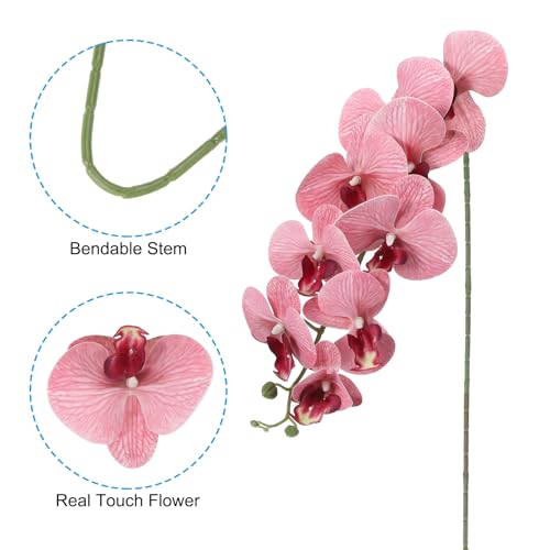 PATIKIL Artificial Orchid Stems 41", 3 Pack 9 Heads Faux Phalaenopsis Flowers Real Touch Fake Orchid Flower Branch for Vase Home Wedding Decoration, Dark Pink - color: Dark Pink