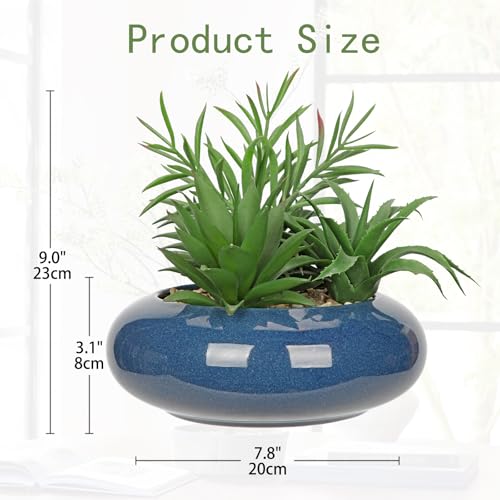 Hollyone Large Artificial Succulents Plants with Blue Vase Faux Succulents Fake Succulent Potted Plant in Ceramic Pot for Home Decor Office Desk Bathroom Living Room Indoor & Outdoor Decorations - color: 1pack - Blue Ceramic