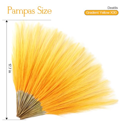 Ureymx Faux Pampas Grass Decor 17.7 Inch 30pcs, Pompas Grass Flower Arrangement and Vase Filler Artificial Pampas Grass Short Decor for Boho Home Wedding Decoration (Gradient Yellow) - color: Gradient Yellow, size: 17 Inch 30 Pcs