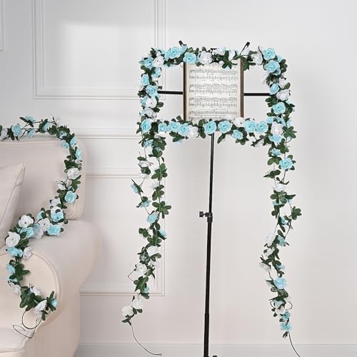 MARTINE MALL Flower Garland - 5 Strands 41Ft Rose Vines for Bedroom Decor, Blue and White Rose Floral Garland for Room Birthday Wedding Party Garden Wall Decor - color: Blue and White, size: 5 Packs