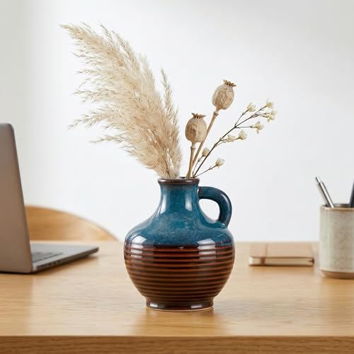 Sunddo 6 Inch Small Ceramic Vase for Centerpieces, Rustic Modern Vase, Pitcher Decorative Flower Vases for Home Decor, Farmhouse, Bedroom, Dining Table, Kitchen, Office Desk Decor - color: Navy Bronze, size: 6 Inch