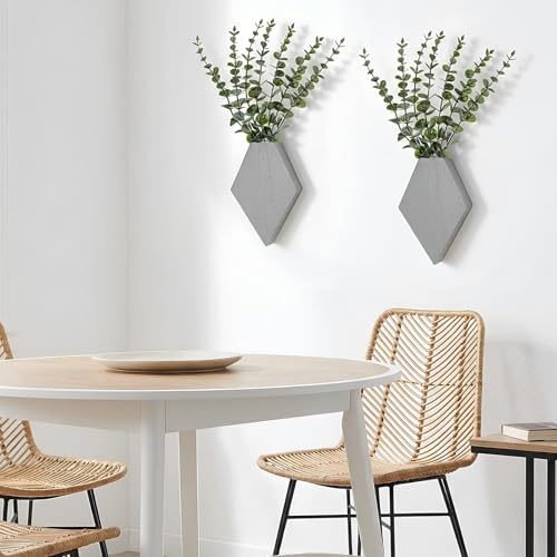 Chunful Wooden Wall Planter Decor Hanging Fake Plants Greenery Flowers Holder Vase Boxes for Wall Farmhouse Bohemian Living Room Bedroom Kitchen Office Indoor Decoration (Light Gray,2 Pcs) - color: Light Gray, size: 7.1 x 4.7 x 1.2 inches