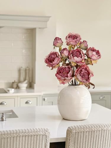 Briful Artificial Dried Look Fall Peony Flowers 3PCS 27.5in Tall Dusty Pink Vintage Silk Peony Bouquet Realistic Fake Peonies Floral Stems for Autumn Home Wedding Vase Centerpieces Arrangements Decor - color: Dusty Pink