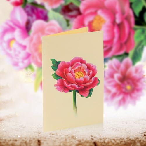 Airpark Pop Up Flower Bouquet Card for Women, 3D Floral Greeting Card with Envelope and Note, Birthday Thank You Thinking of You Get Well Gift for Mom Friend Wife Teacher, Peony - style: Peonies