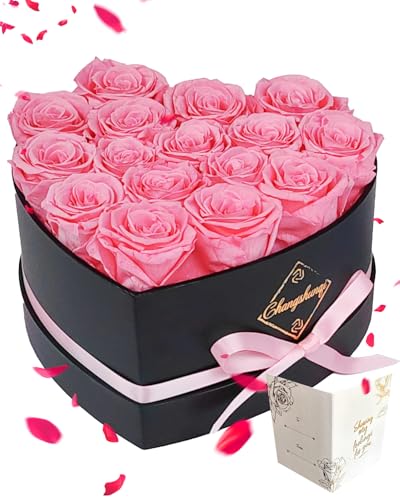 Changshunqi 16 Flowers Preserved Roses Gifts for Women, Pink Forever Flowers Womens Birthday Gifts for Women Wife Friends Preserved Flower Rose Gift for Mom Her Wife gf - color: Blush Pink