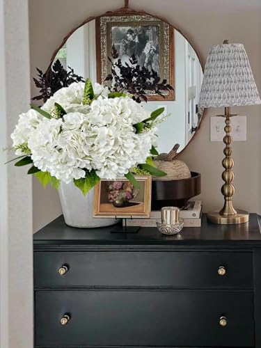YalzoneMet 4Pcs White Hydrangea Artificial Flower Natural Lifelike Real Touch 21'' Long Stem Hydrangea Latex Flower Bouquets for Home Decor Party Outdoor Wedding Table Centerpiece - color: White