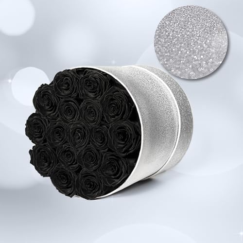 Prifroti 17 Black Flowers in Glitter Box, Birthday Gifts for Women, Preserved Flowers, Mothers Day Roses Gift for Mom - color: Black | Glitter Box, size: 17 Roses