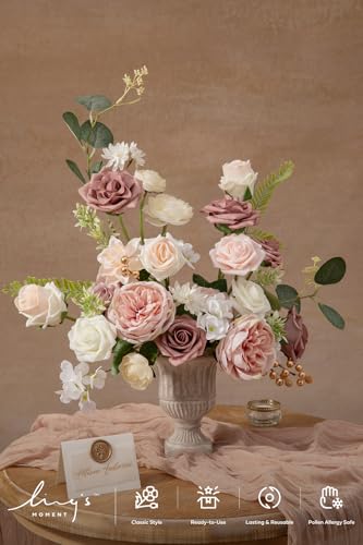 Ling's moment Fake Flowers Box, Faux Artificial Greenery Stems Foam Roses Gardenia Silk Hydrangea Ranunculus Fabic Flower for Centerpieces Bouquet Wedding Vase, Dusty Rose & Blush, Grand Combo - color: Pk-dusty Rose & Blush, size: Grand