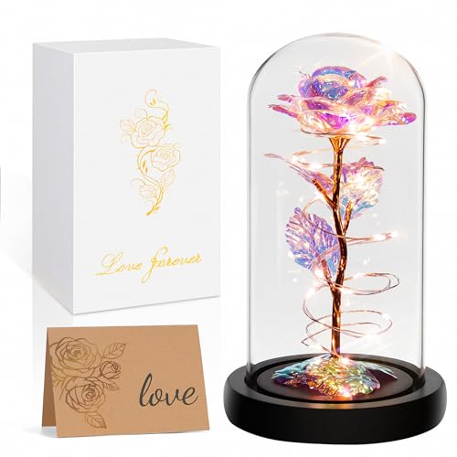 Childom Mothers Day Mom Gifts for Mom,Birthday Gifts for Women Moms Grandma,Flowers for Delivery Prime,Colorful Light Up Rose in A Glass Dome,Anniversary Valentines Roses Gift for Her Wife Daughter - color: Multi Color Large