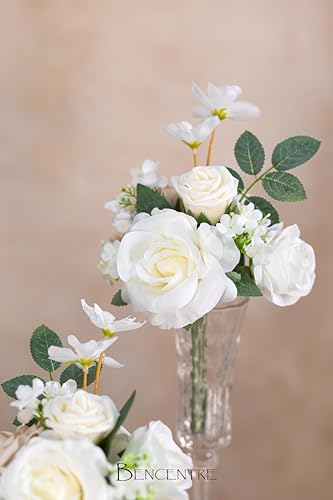 White and Sage Wedding Centerpieces Flowers Set of 6 Mini Bridesmaid Bouquets Posy Bouquet Pre-Made Wedding Flowers Centerpieces for Tables Artificial Flowers - color: White