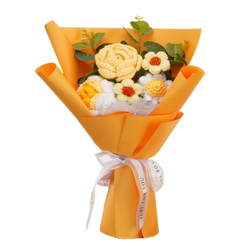 Crochet Flowers,Crochet Rose Flower, Crochet Bouquet Packaging Flowers Suitable for Table Decoration, Gifts for Mom,Women,Girlfriend Mother‘s Day,Valentine's Birthday Wedding Gift (Yellow) - color: Yellow
