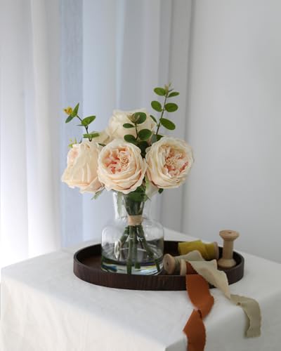 CHASMILE Lifelike Artificial Champagne Roses in Vase - Eternal Table Centerpiece for Dining Room & Kitchen Decor - Faux Flower Arrangement with Realistic Petals - color: Champagne Simulated Rose With Vase