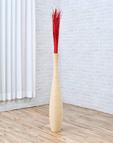 Leewadee Tall Vase Filler , Natural Grass Stems – 2 Bunches of Colored Branches for Vases, Carefully Dried Twigs for Home and Bar Decoration, 45 inches, Red - color: Red, style: Dried Grass