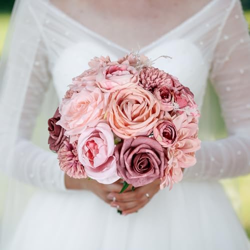 Artificial Flowers Dusty Pink Silk Roses, Fake Flowers for DIY Wedding Bouquets Bridal Shower Centerpieces, Floral Arrangements for Table Decorations Birthday Party Home Decor Indoor Outdoor - color: Vintage Pink