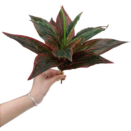 CATTREE Artificial Outdoor Plants, Fake Agave Shrubs Faux Grass Plastic Leaves Greenery Bushes Plant for Home Decor Garden Wedding Party Decorations Indoor Yard UV Resistant Planter Filler Red 4 Pack - color: Agave Grass - Red 4 Pcs