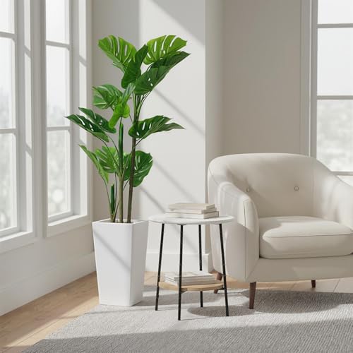 Artificial Monstera Plant, 4.5FT Tall Faux Tropical Palm Tree with 14'' White Tall Planter, Indoor Floor Plants for Living Room Home Office Decor - size: 4ft 6in