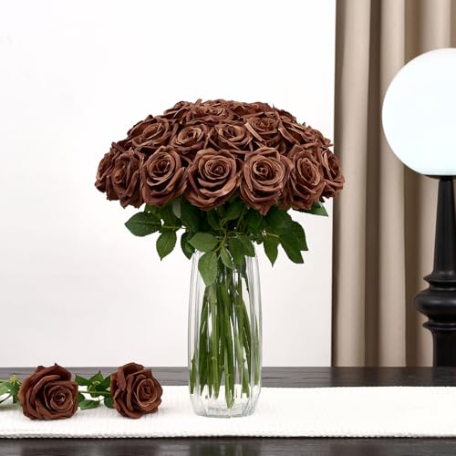 100 Pcs Artificial Roses Bulk Silk Chocolate Roses Tan Roses for Wedding Centerpieces Bridal Bouquet Mohter's Day Valentine's Day Home Decor - color: Chocolate