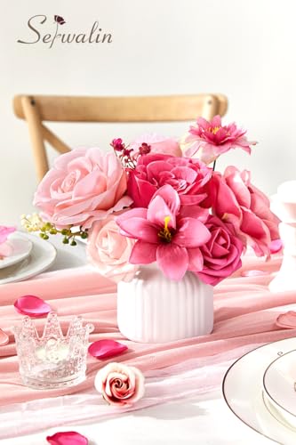 Serwalin Artificial Flowers,Hot Pink Fake Silk Flowers for DIY Wedding Bridal Bouquets,Faux Cake Flowers for Table Centerpieces Party Baby Shower Decorations - color: A Hot Pink, size: 1 Box