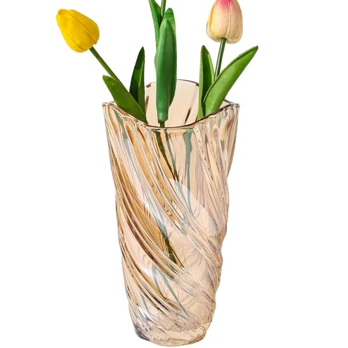 Glass Vase,Elegant Spiral Decorative Centerpiece for Home, Office,Wedding, Stylish Blown Glass Flower Vase - color: Amber, size: 11.6" Hight