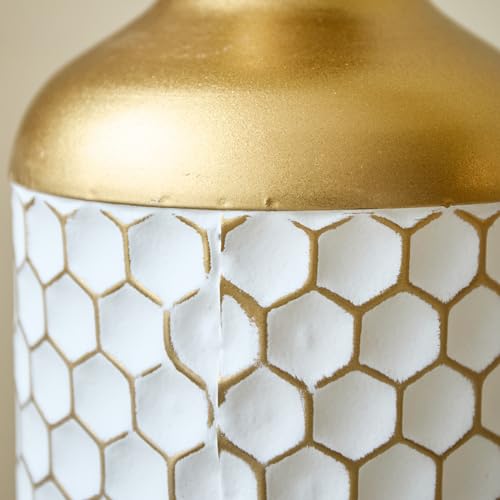 Metal Floor Vases Decorative, Set of 3 Flower Arrangement Stand, Tall White＆Gold Metal Floor Vases for Living Room, Bedroom & Entryway, 33.4", 28.74", 24.4" H (Gold＆White2) - color: Gold＆white2
