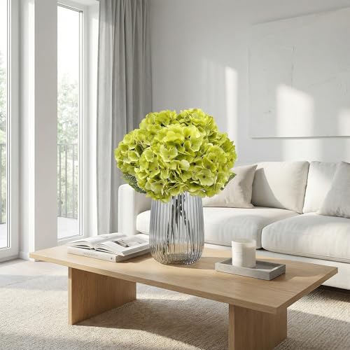 2Bouquets Artificial Fake Flowers Plants Silk Hydrangea Arrangements Wedding Bouquets Decorations Plastic Floral Home Kitchen Garden Party Festival Bar DIY(Chartreuse,5 Flower Heads) - color: Chartreuse,5 Flower Heads