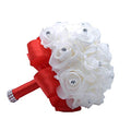 MOJUN Wedding Bouquets Crystal PE Roses Bridal Bridesmaid Wedding Hand Holding Bouquet Artificial Fake Flowers Toss Bouquet, Red - color: Red
