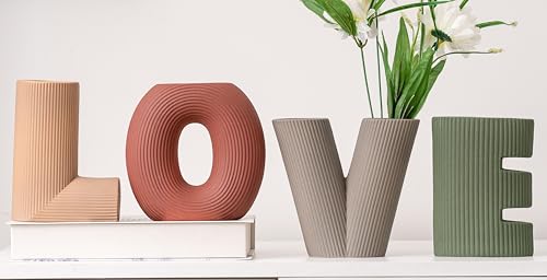 Creative Vase Set of 4, Modern Nordic Boho Style Flower Vases Home Decor for Living Room Kitchen Office(Green/Brown/Burgundy/Khaki) - color: Green/Brown/Burgundy/Khaki