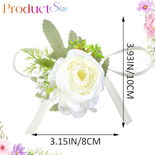 Wedding Corsage Wristlet Red Rose Wrist Corsage for Women (White) - color: White