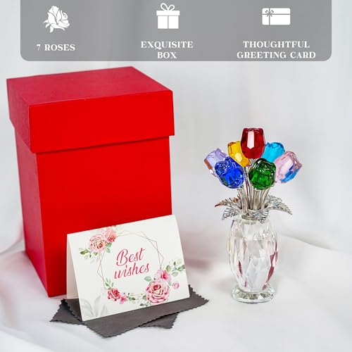 H&D HYALINE & DORA Colorful Crystal Rose Figurine - Rose Flower Gifts for Women - Wedding Party Collectible Figurines - Gift Box Included - color: Multicolor