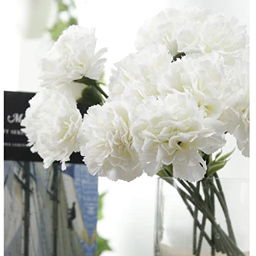 OUKEYI 18inch Artificial Flowers 10pcs Carnations Flowers Silk Hydrangea Bridal Wedding Bouquet for Home Garden Party Office Coffee House Decorations (White) - color: White