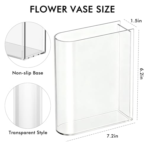 BuyCard Clear Book Vase for Flowers, Transparent Flower Vase for Home Decor, Simplicity Bookshelf Decor, Unique Stuff for Book Lovers, Gift to Motivate(Clear) - color: Clear-no Words