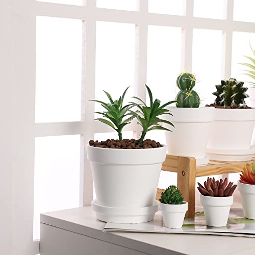 Terra Cotta Pots with Saucer- 6-Pack Large Terracotta Pot Clay Pots 5.5'' Clay Ceramic Pottery Planter Cactus Flower Pots Succulent Pot with Drainage Hole- for Plants,Crafts terra cotta planter(White) - color: White