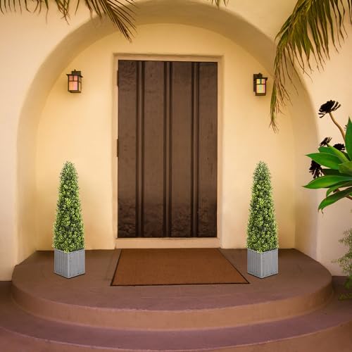 48 Inch Artificial Boxwood Topiary Tree 2 Pack, Two 4FT Potted Boxwood Tree Cone Topiary Artificial Plant Shrub for Front Porch Home Office Decor…… (2, 4FT)