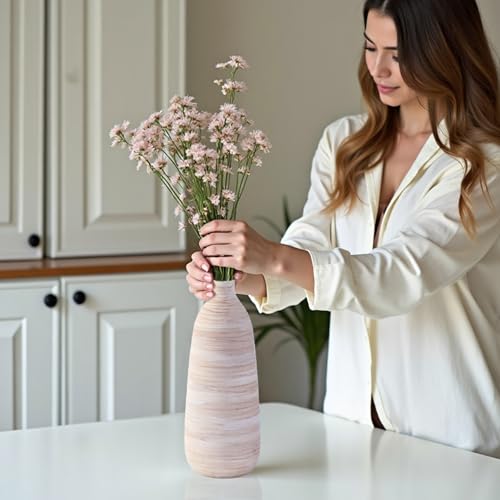 ALMA 2025 Updated 11 in Tall White Beige Vase for Boho Home Decor, Thin Ceramic Vase for Single Rose, Pampas Grass, Decorative Rustic Vase for Flowers, Dining Table Centerpieces,Table Top Decoration - color: Skinny-white-11"