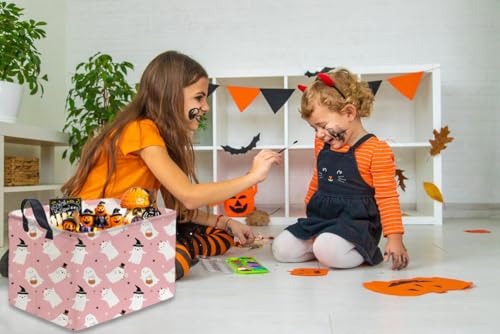 Rectangular Kids Basket,Halloween Basket.Cute Baskets for Girls, Pink Baskets with Handles.Books Bins,Gifts Box. (Pink Halloween) - color: Pink Halloween