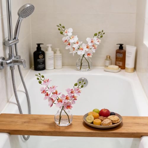 2PCS Pink and White Orchid Artificial Flowers Fake Flowers Small Fake Plant Table Shelf Decor Flower with Vase Fake Water - color: Jsorchid-pink White